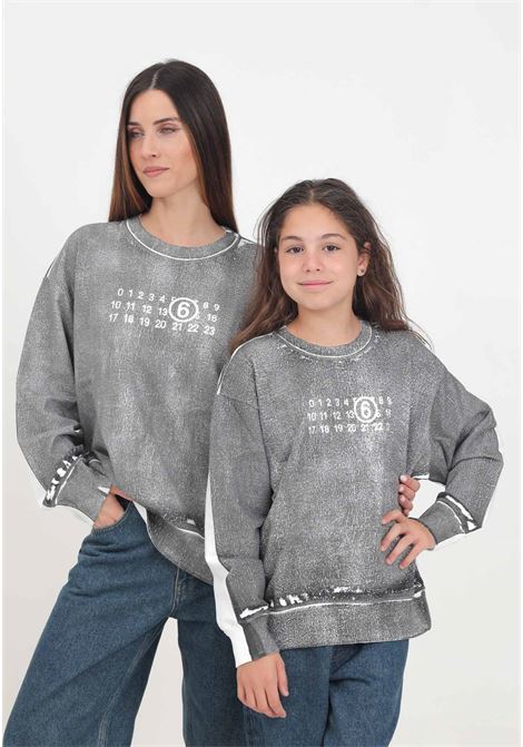 White crewneck sweatshirt for women and girls with Numerique print MAISON MARGIELA | M60682MM04FM6900